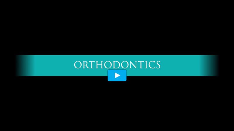 Orthodontics Video, black box with green banner and the word orthodontics in white and a small blue and white video play icon