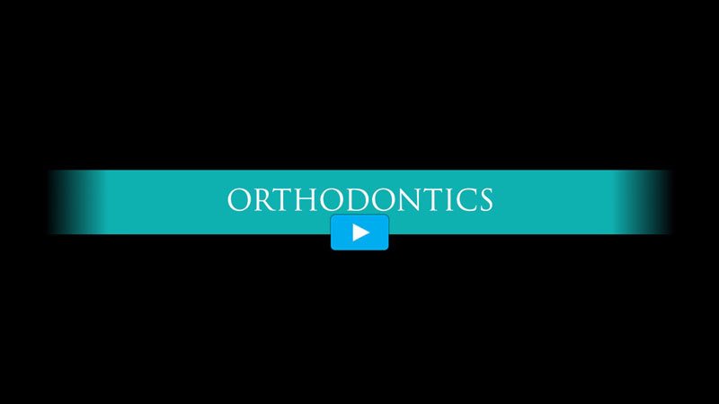 Orthodontics Video, black box with green banner and the word orthodontics in white and a small blue and white video play icon